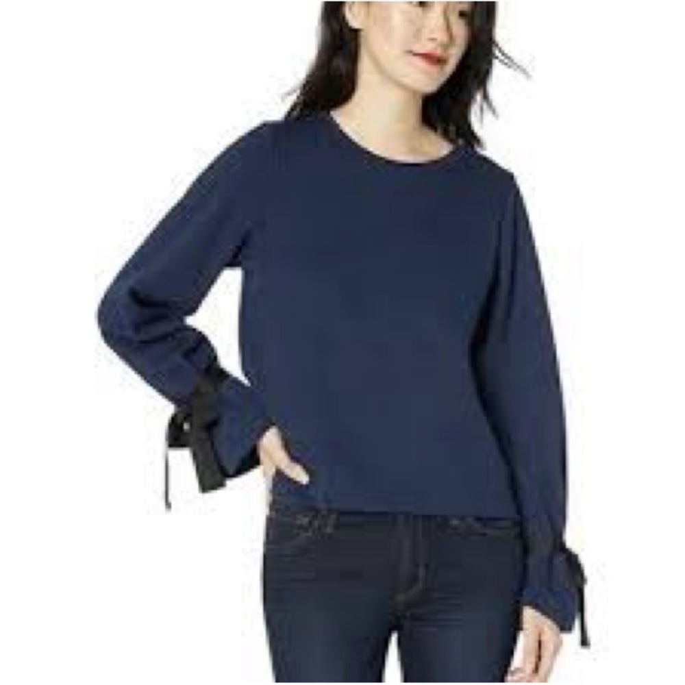 Blue Long Sleeve Top with ribbon sleeves